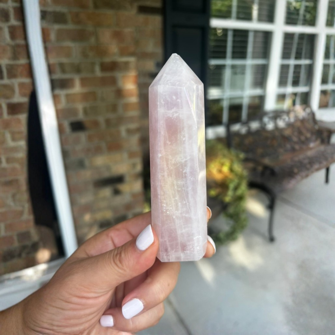 Aura Dipped Rose Quartz Tower
