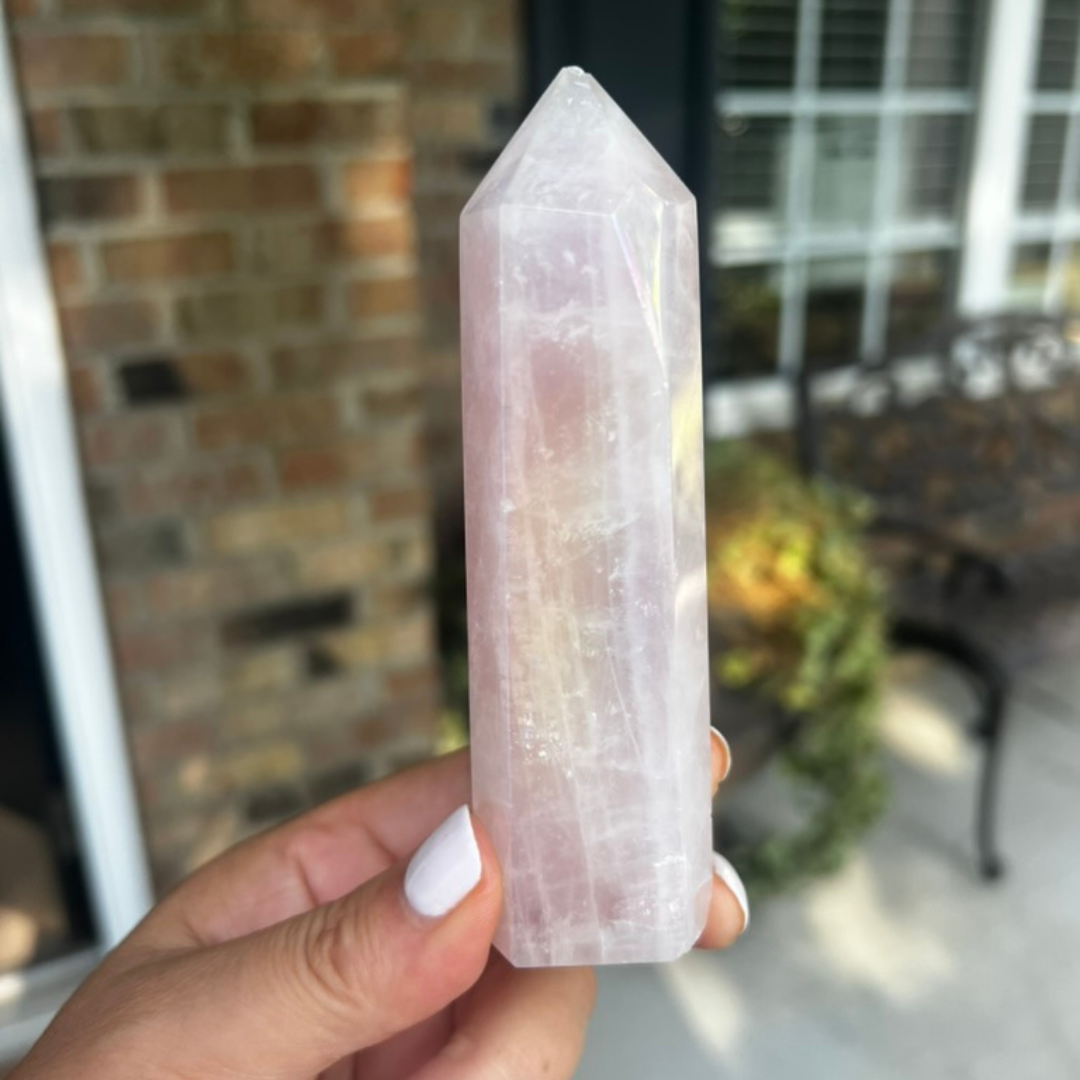 Aura Dipped Rose Quartz Tower