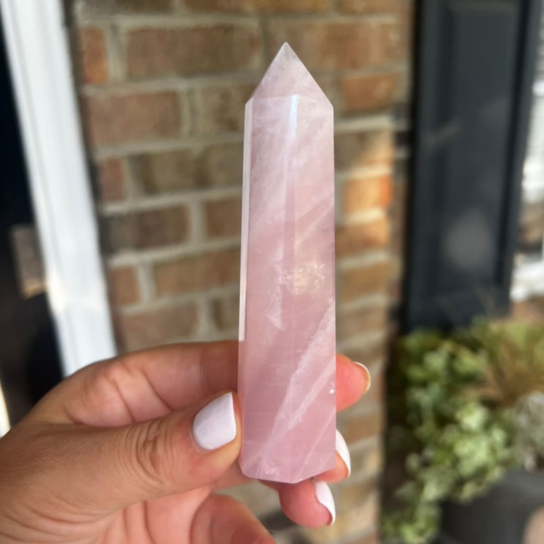 Aura Dipped Rose Quartz tower
