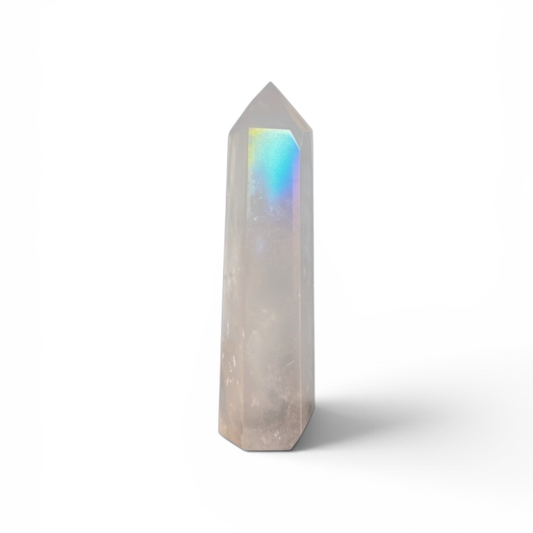 Aura Dipped Rose Quartz Tower