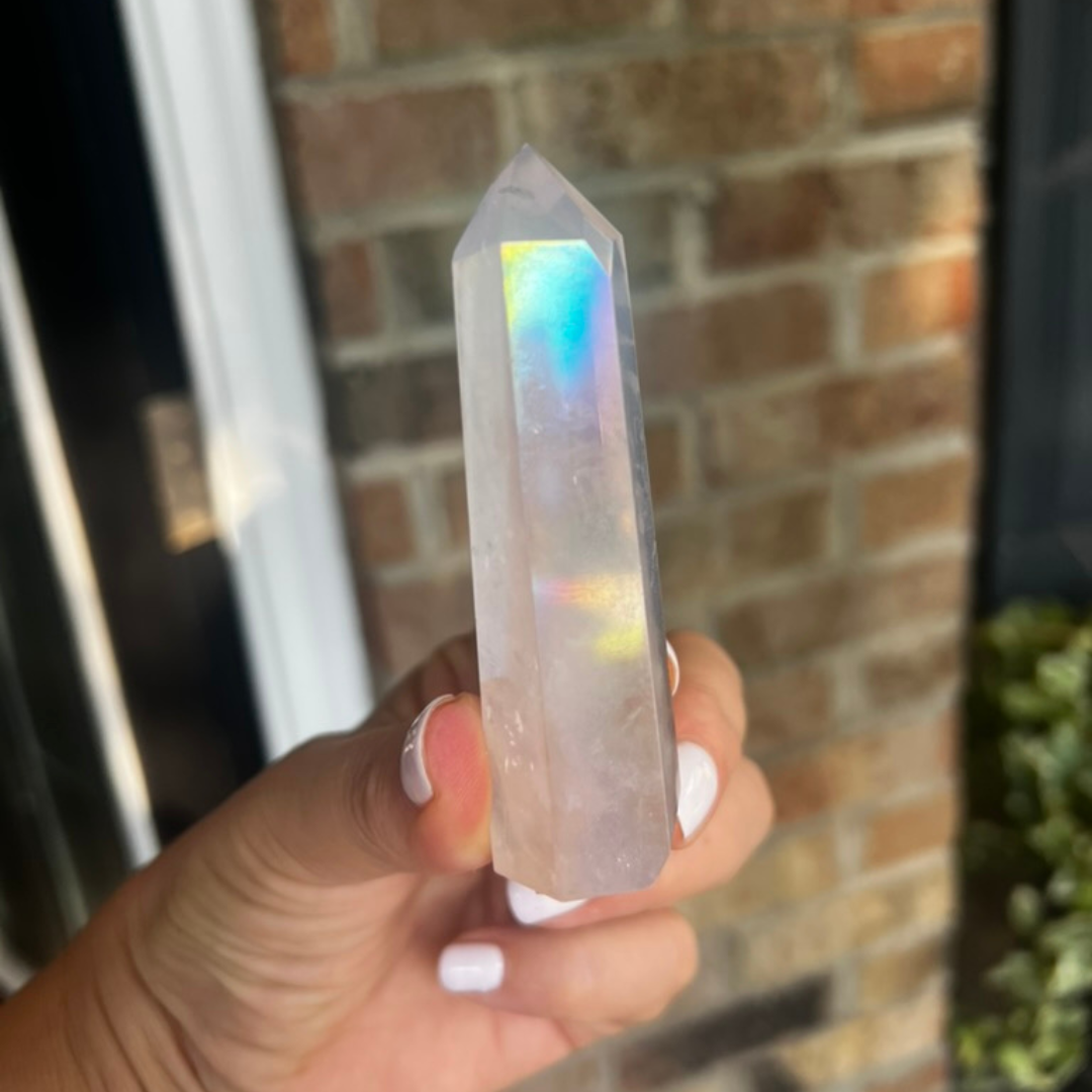Aura Dipped Rose Quartz Tower