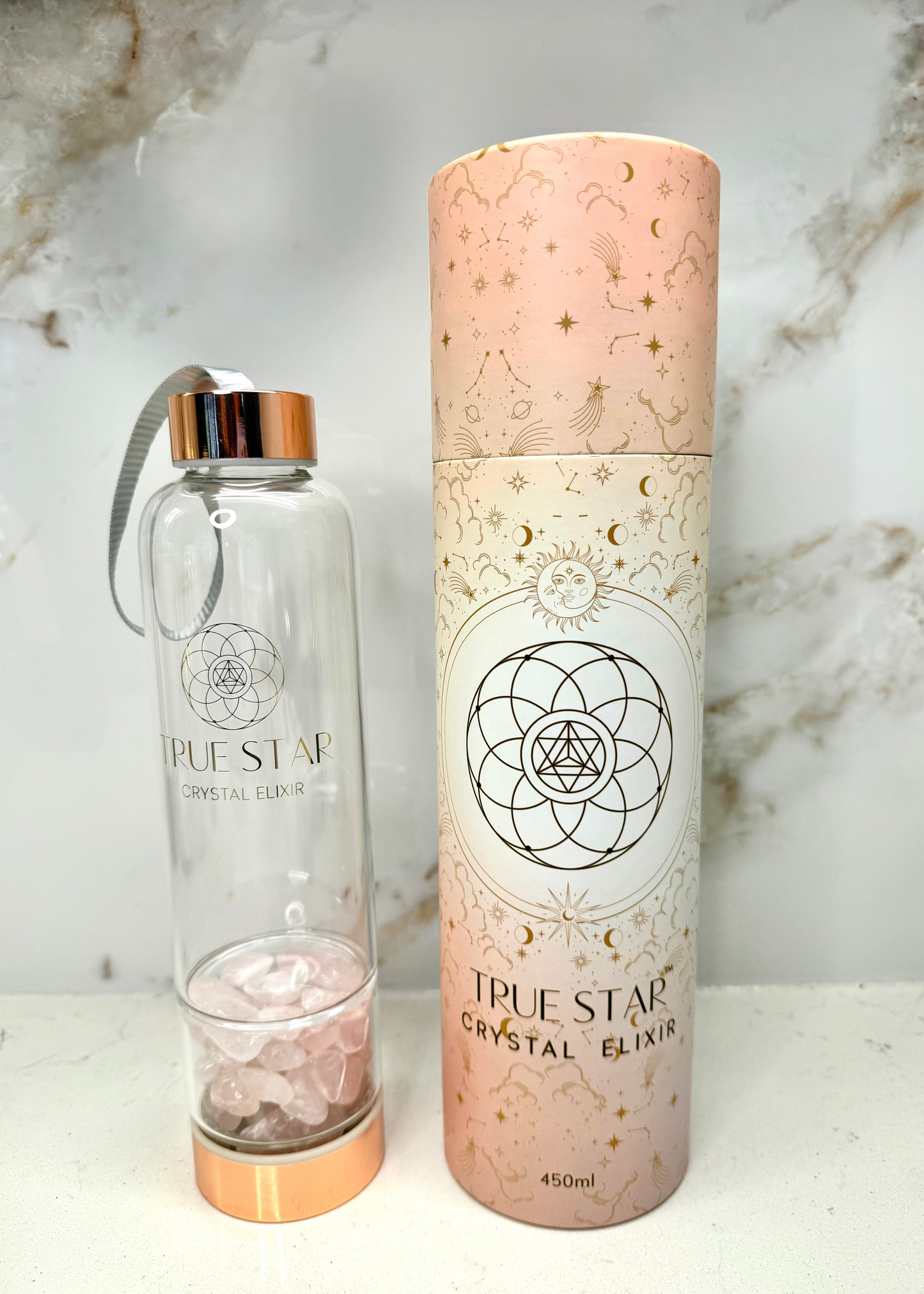 Narrow-mouth Rose Quartz Crystal Water Bottle