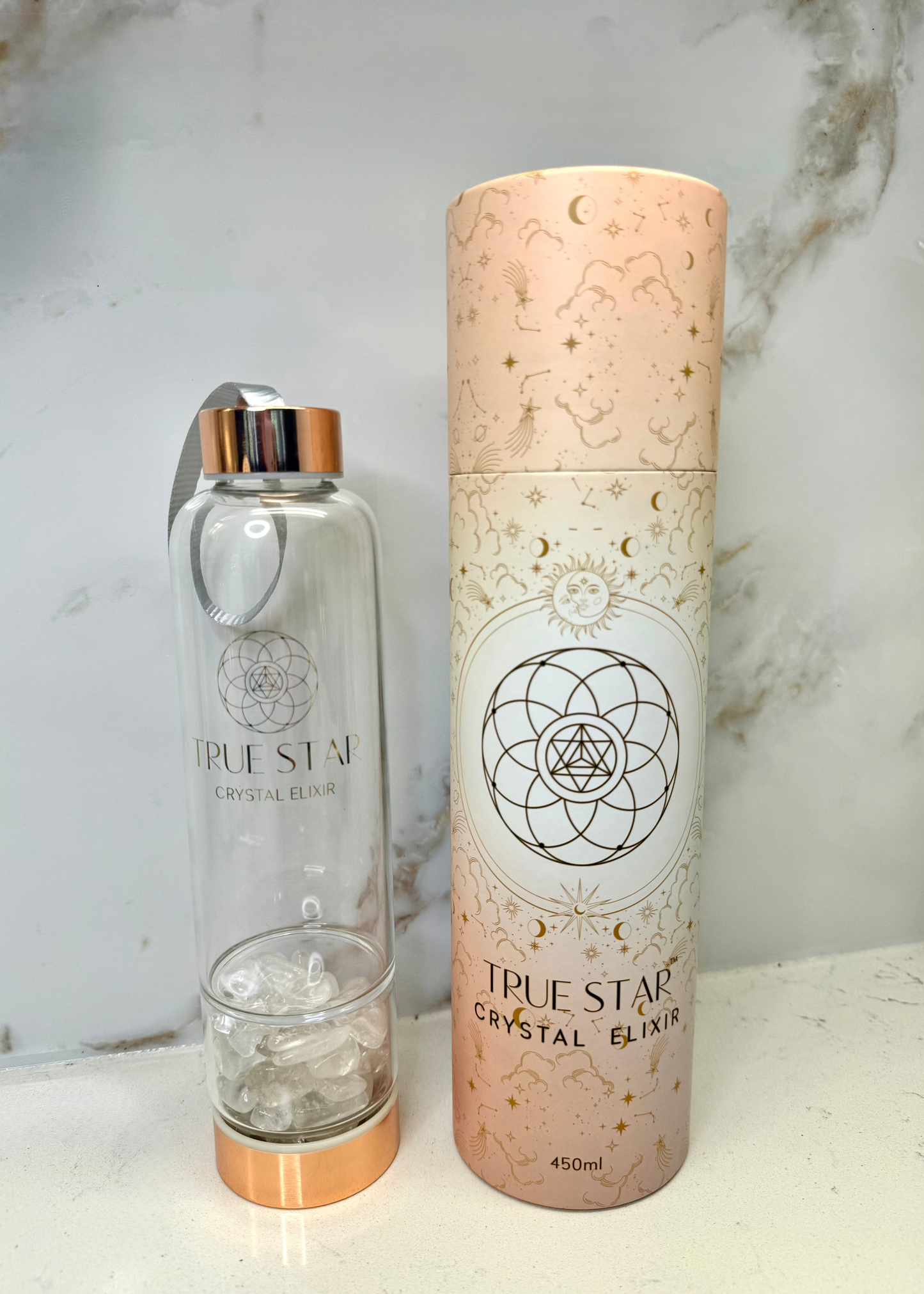 Narrow-mouth Clear Quartz Crystal Water Bottle