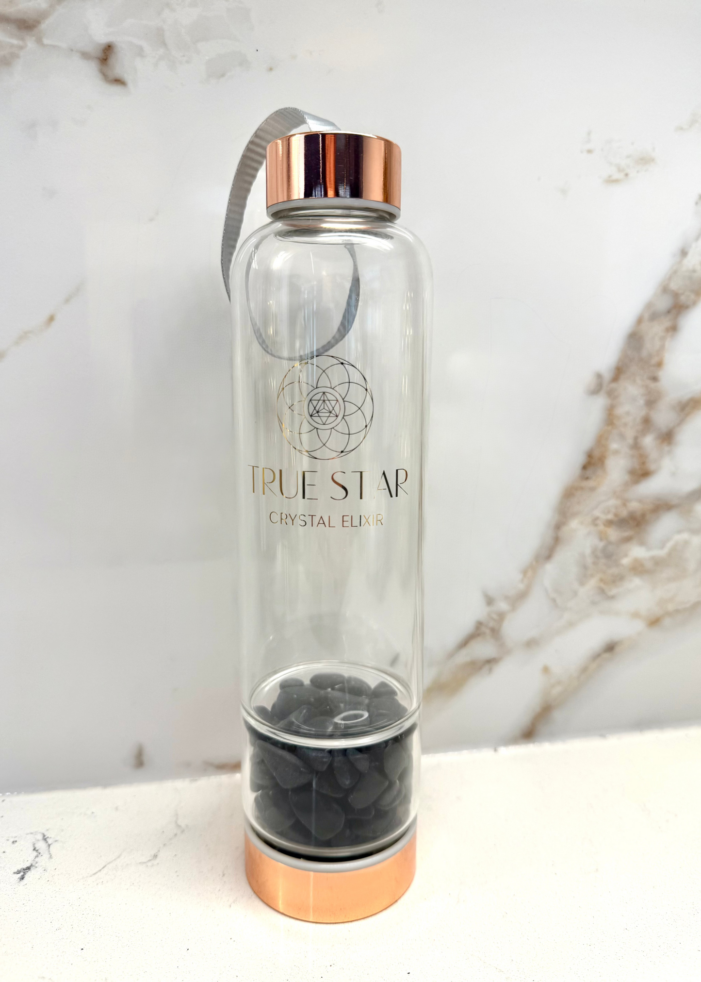 Narrow-mouth Black Obsidian Crystal Water Bottle