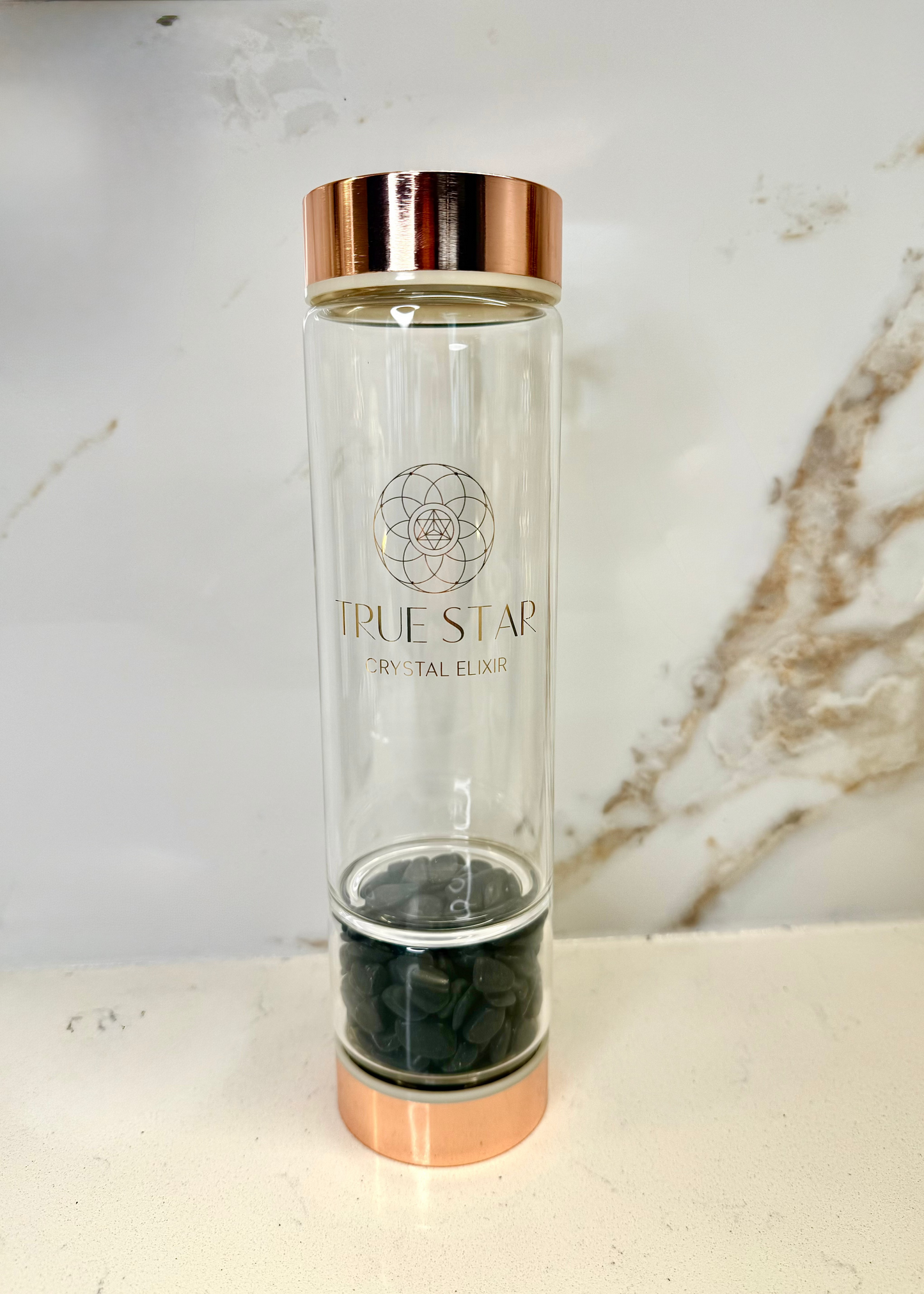 Wide-Mouth Black Obsidian Crystal Water Bottle