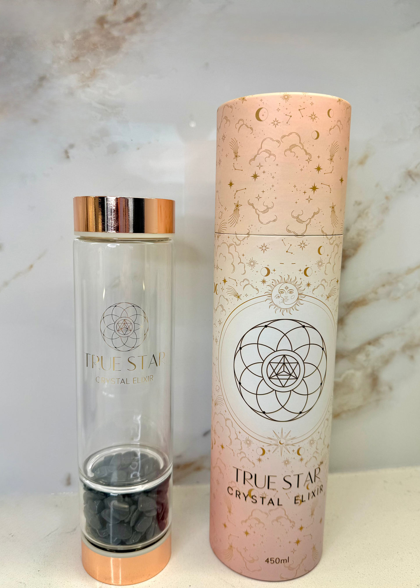 Wide-Mouth Black Obsidian Crystal Water Bottle