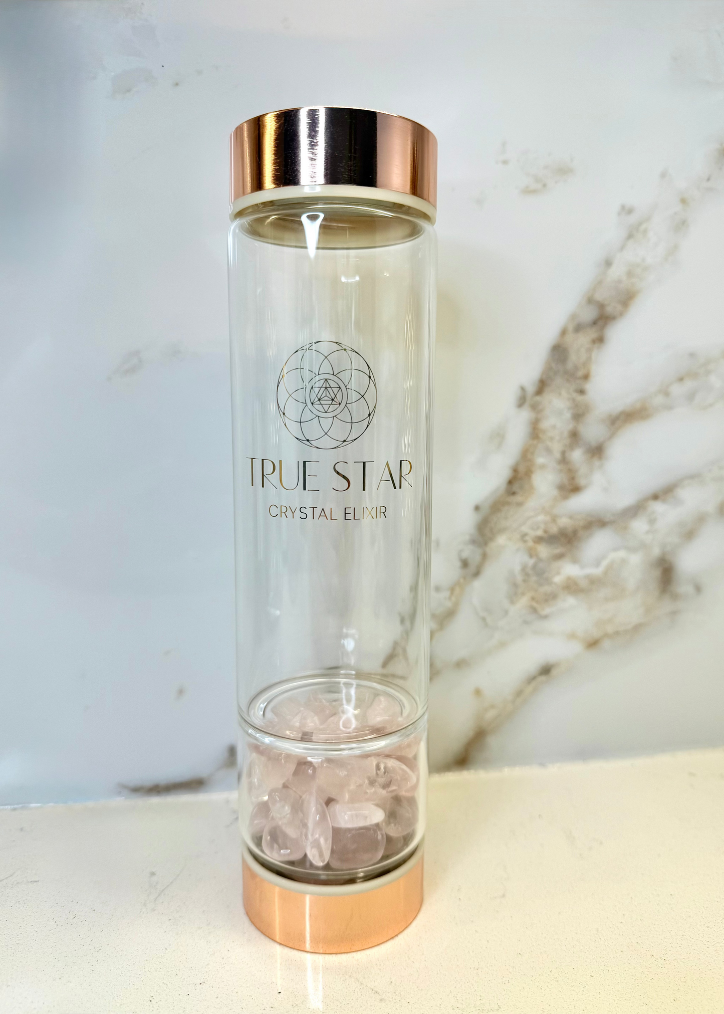 Wide-Mouth Rose Quartz Crystal Water Bottle