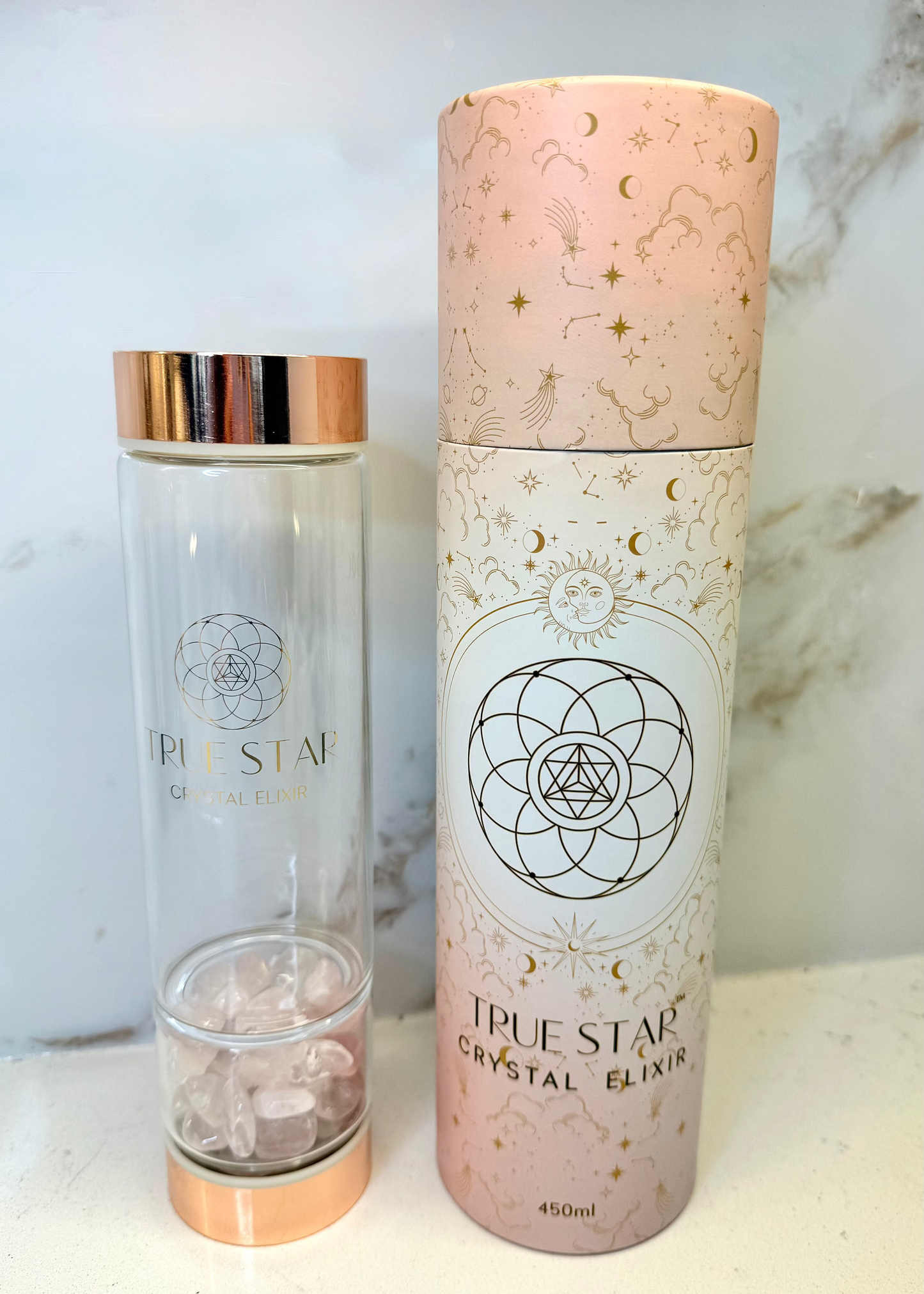 Wide-Mouth Rose Quartz Crystal Water Bottle